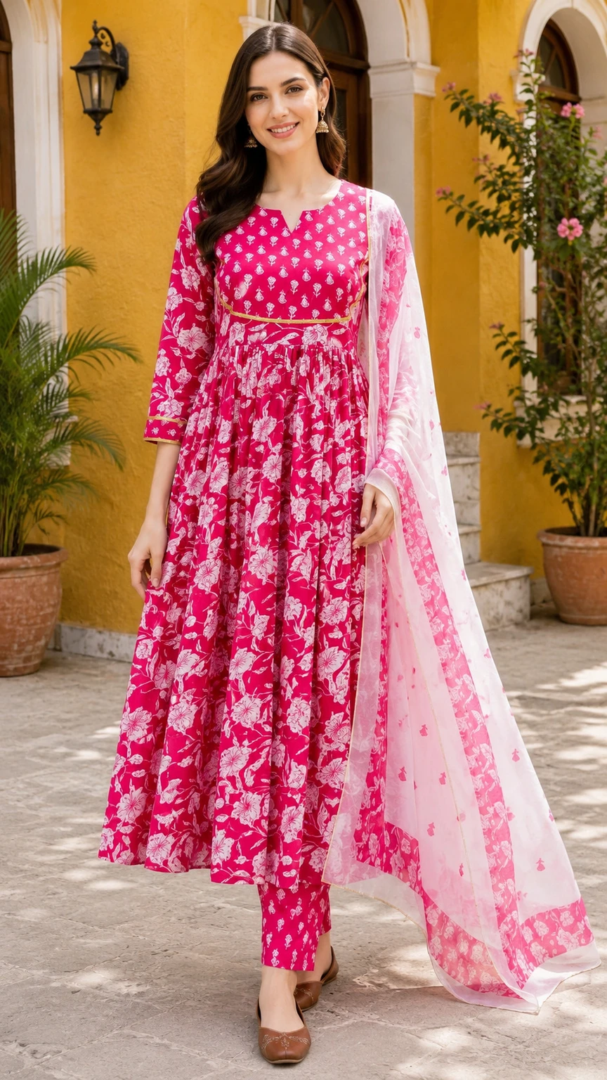 Women Cotton Rayon Kurta Pant Dupatta Set