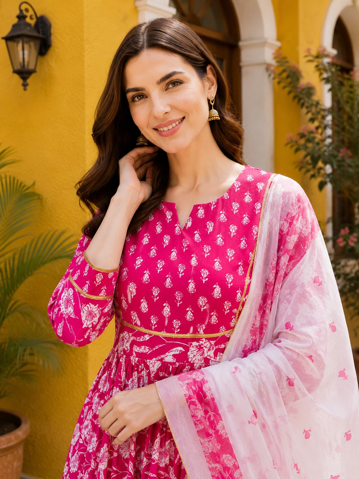 Women Cotton Rayon Kurta Pant Dupatta Set - Image 4