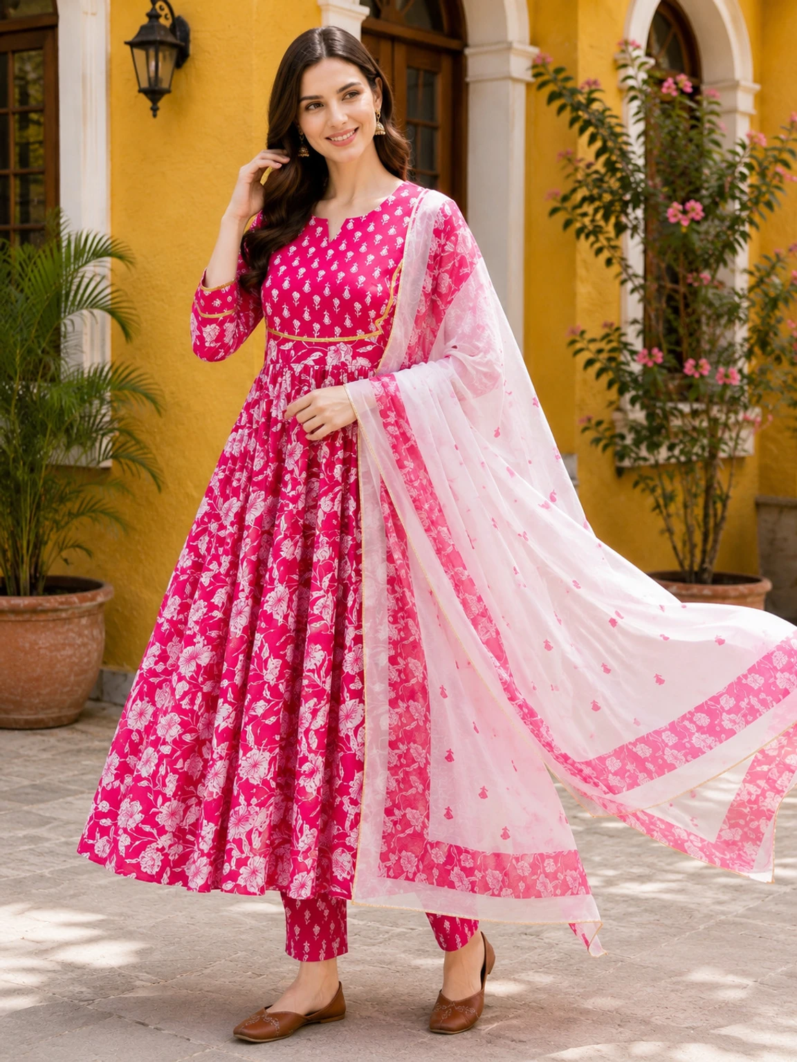 Women Cotton Rayon Kurta Pant Dupatta Set - Image 2